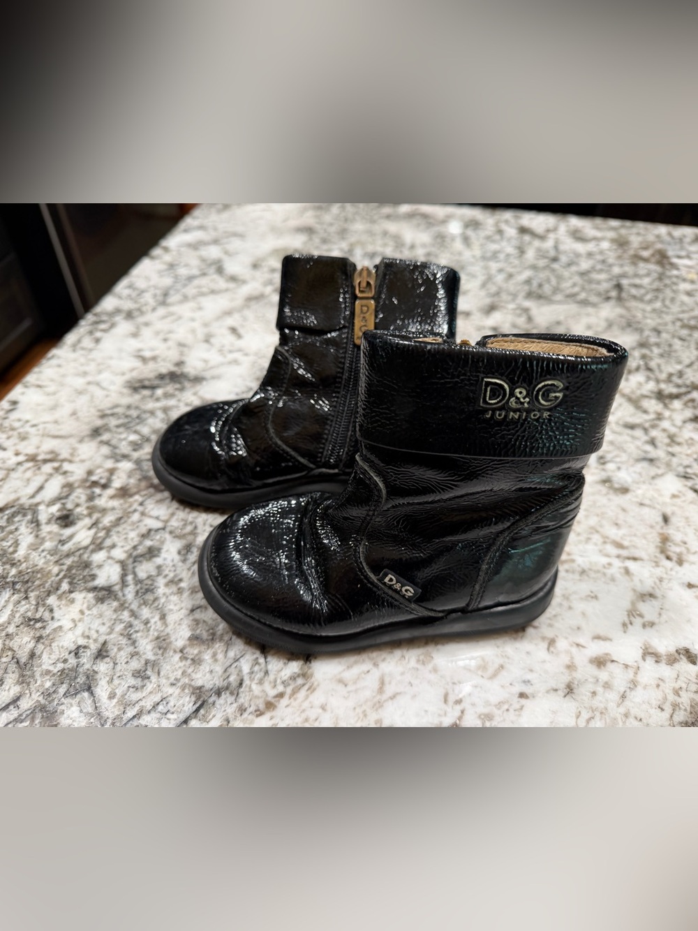 Dolce & Gabbana Black Patent Kids Ankle Boots with Side Zip